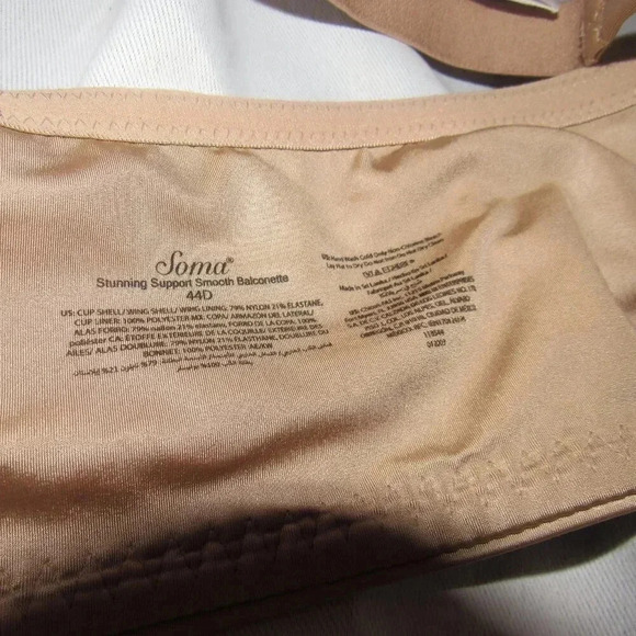 SOMA Stunning Support Smooth Balconetta Tan Bra Size 44D - Picture 4 of 5